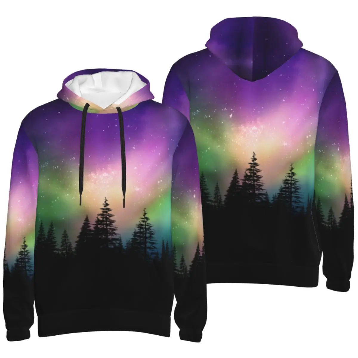 Farmhouse Wall Art Aurora Scenery Hoodie For Men Women Natural Night Pullover Long Sleeve Sweatshirts Drawstring Hooded Shirt