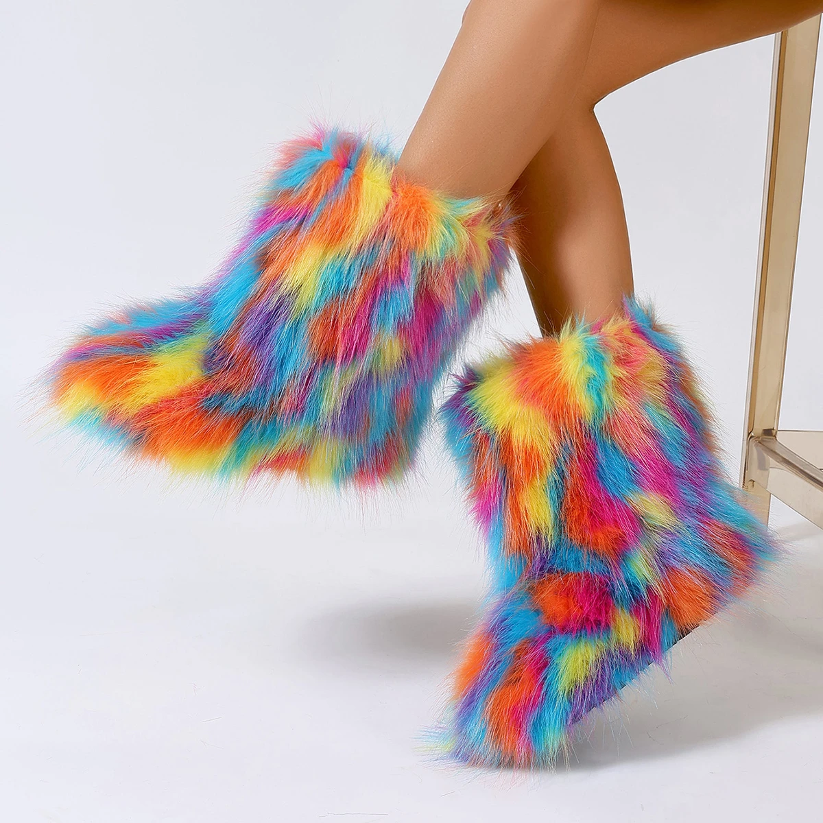 

Зимние женские ботинки, новые пушистые ботинки из искусственного лисьего меха, женские плюшевые теплые зимние ботинки, роскошные удобные ботинки, модная женская обувь