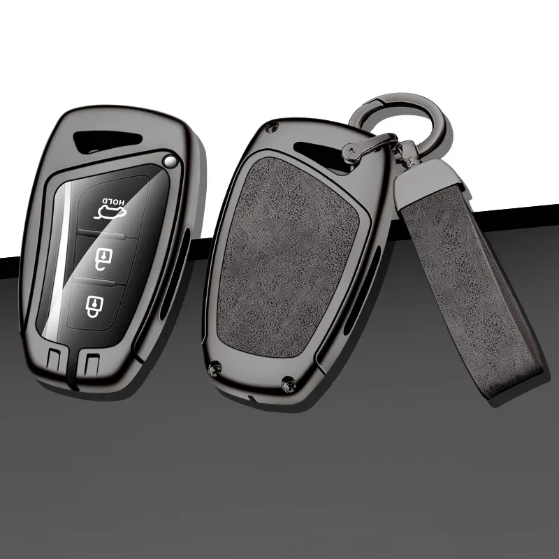 New alloy leather car remote key case cover shell for Hyundai Santa Fe Sport ix45 Equus Centennial Genesis G80 grandeur Azera