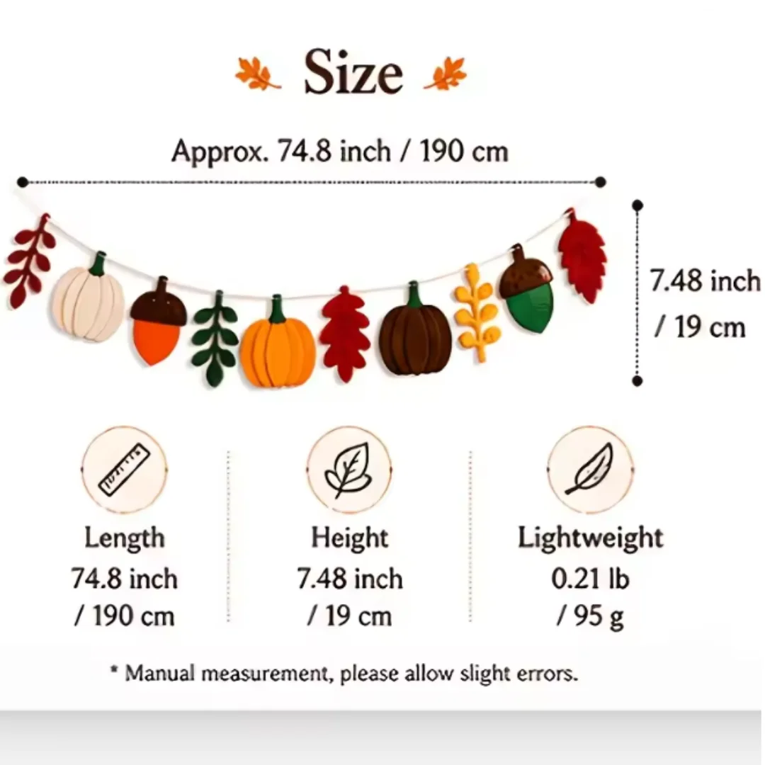 Fall Felt Garland Banner Pumpkin Acorn Maple Leaf Bunting Thanksgiving Harvest Home Mantel Fireplace Wall Hanging Decor - view 4