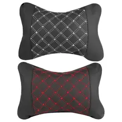 PU Leather Knitted Car Pillows Headrest Neck Rest Cushion Support Seat Accessories Auto Black Safety Pillow Universal Decor