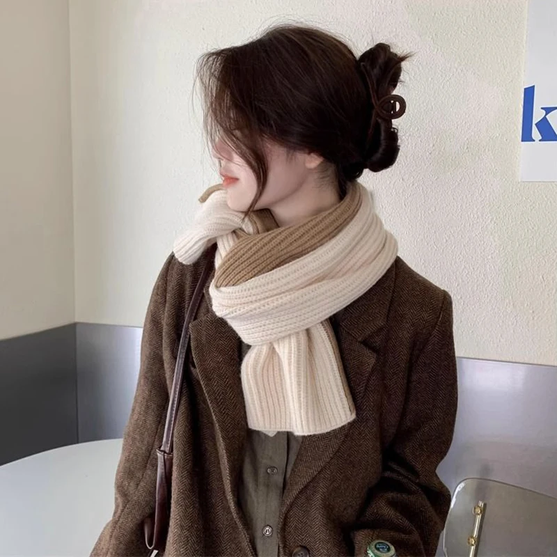 New Versatile Fashion Double-color Scarf For Women Girls Autumn Winter Soft Cross Scarves Outdoor Warm Neck Protection Scarf