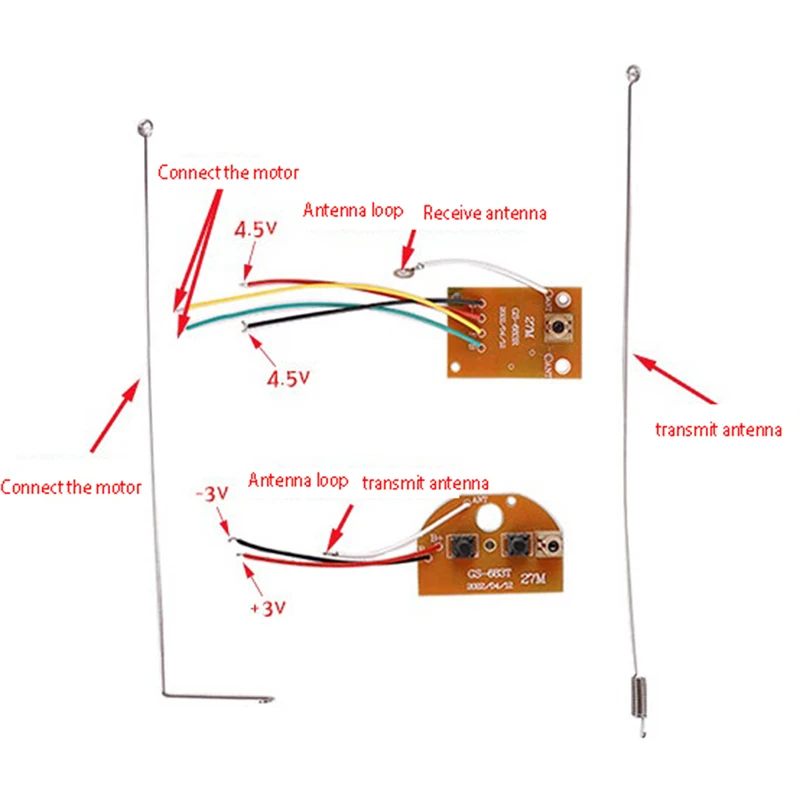 1 Set 4CH RC Remote Control 27MHz Circuit PCB Transmitter and Receiver Board with Antenna Radio System for Car Truck Toy P31B