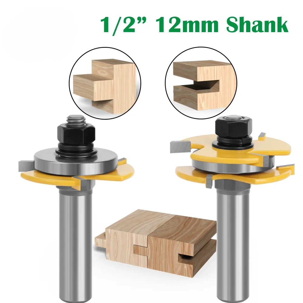 

12 мм 1/2 хвостовик, набор фрез с Т-образным пазом, 3-зубчатый шипорез, инструмент для прорезывания пола, деревообрабатывающий фрезерный станок