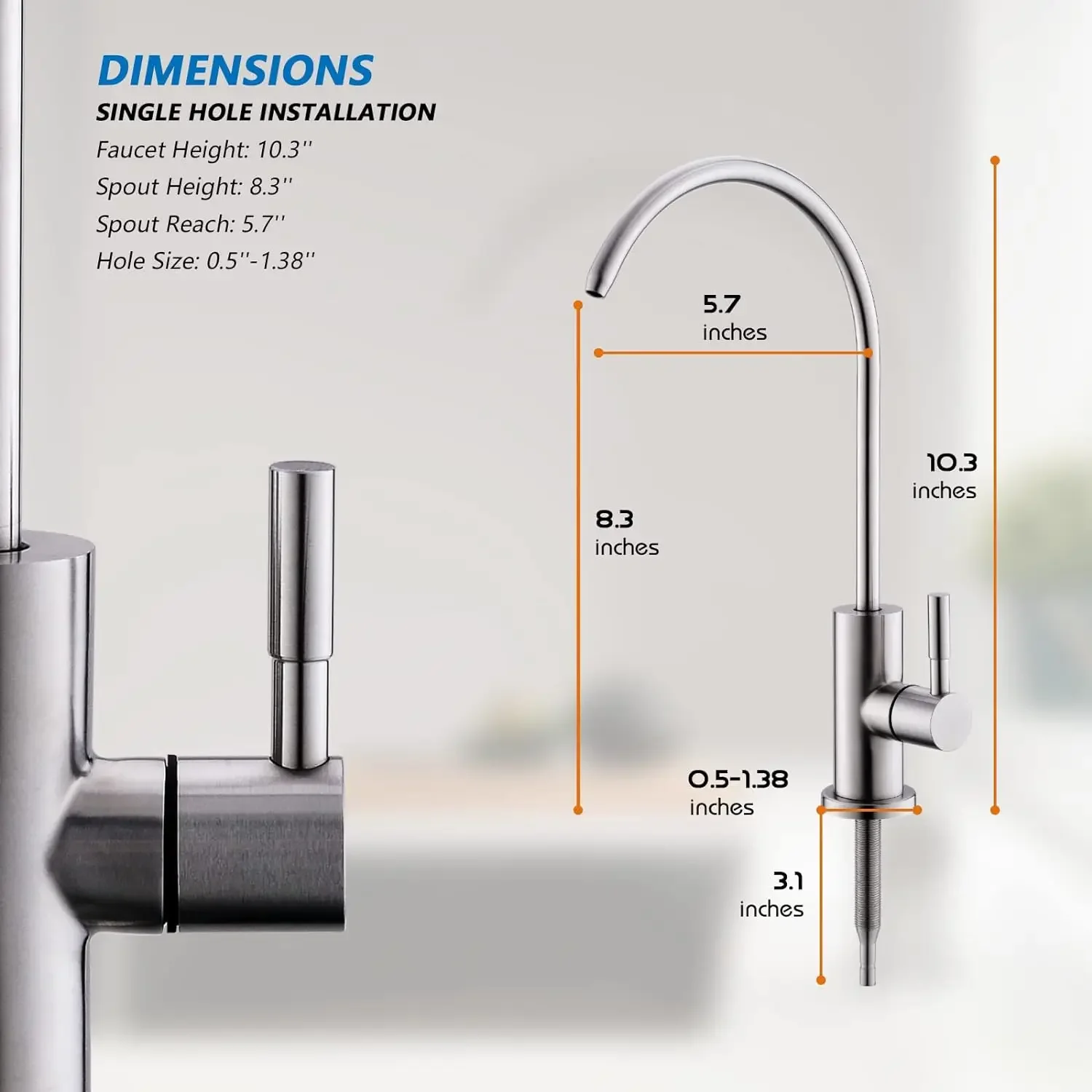 Drinking Water Faucet for Kitchen Sink, Water Filter Faucet Stainless Steel for Reverse Osmosis or Water Filtration RO Faucet