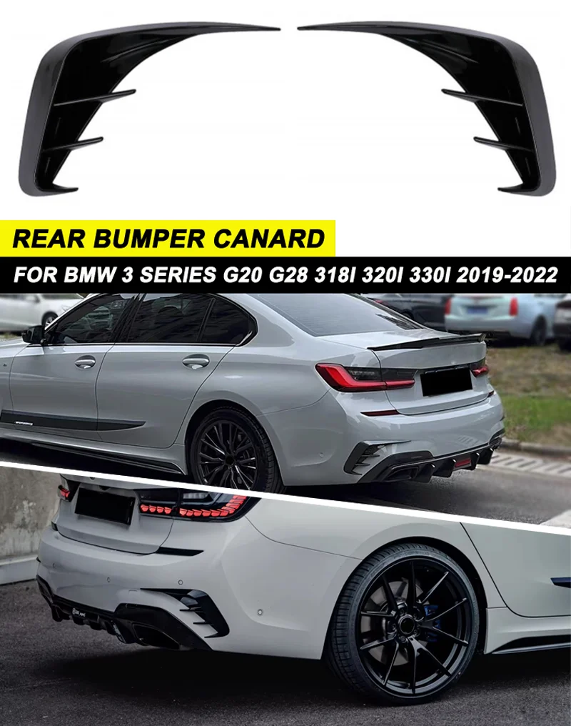 Für BMW Zubehör 3er G20 2019+ 318i 320i 325li 330i Auto Heckstoßstange Lip Spoiler Canards Vent Schwarz Carbon ABS Kunststoff – Detail 1