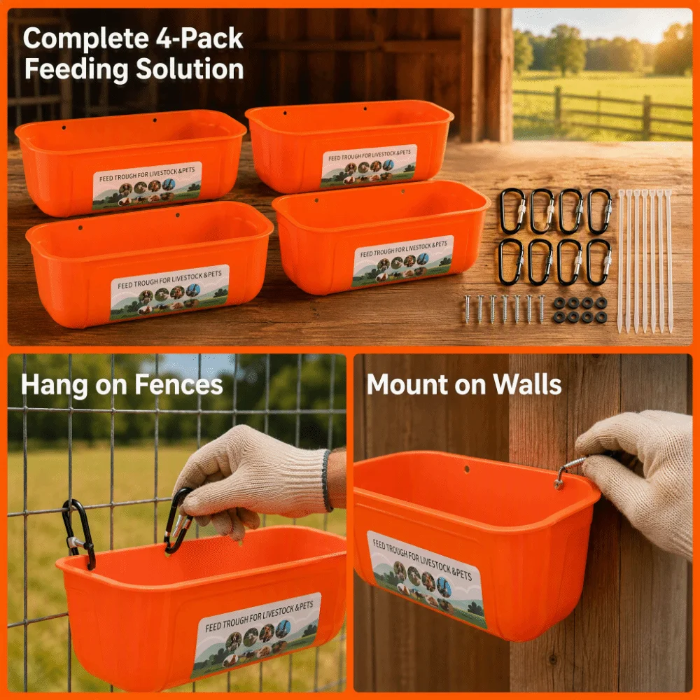 4sets PP Hanging Chicken Feeder With Clips Hanging Design Poultry Feed Trough Multi-Functional Integrated Stamping Process