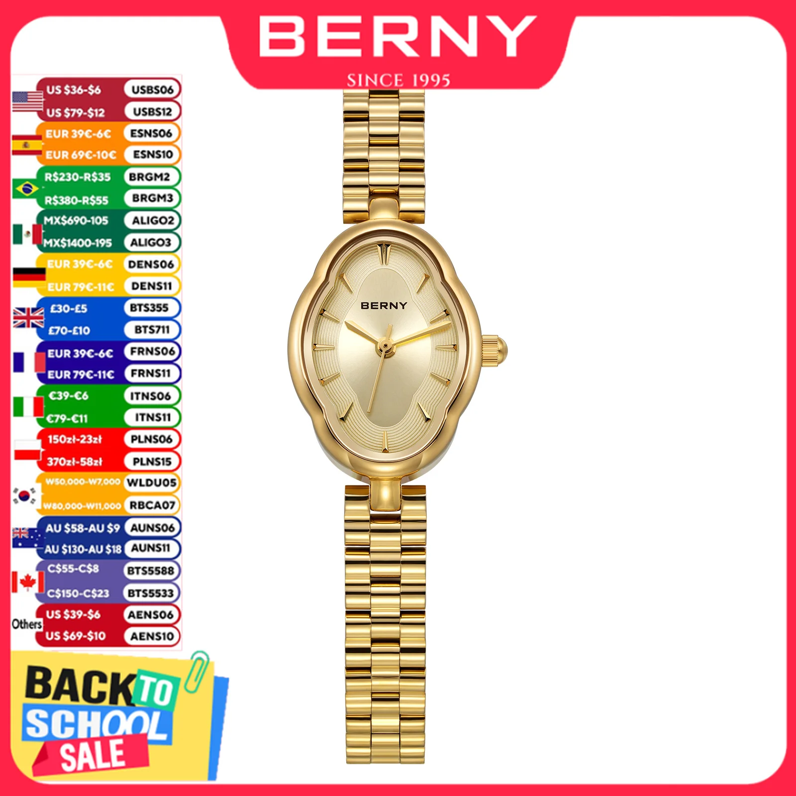 BERNY Gold Watch for Women Ladies Wristwatch Gold Quartz Jewelry Bracelet Set Minimalist Watch Multicolor Small Ladies Watches