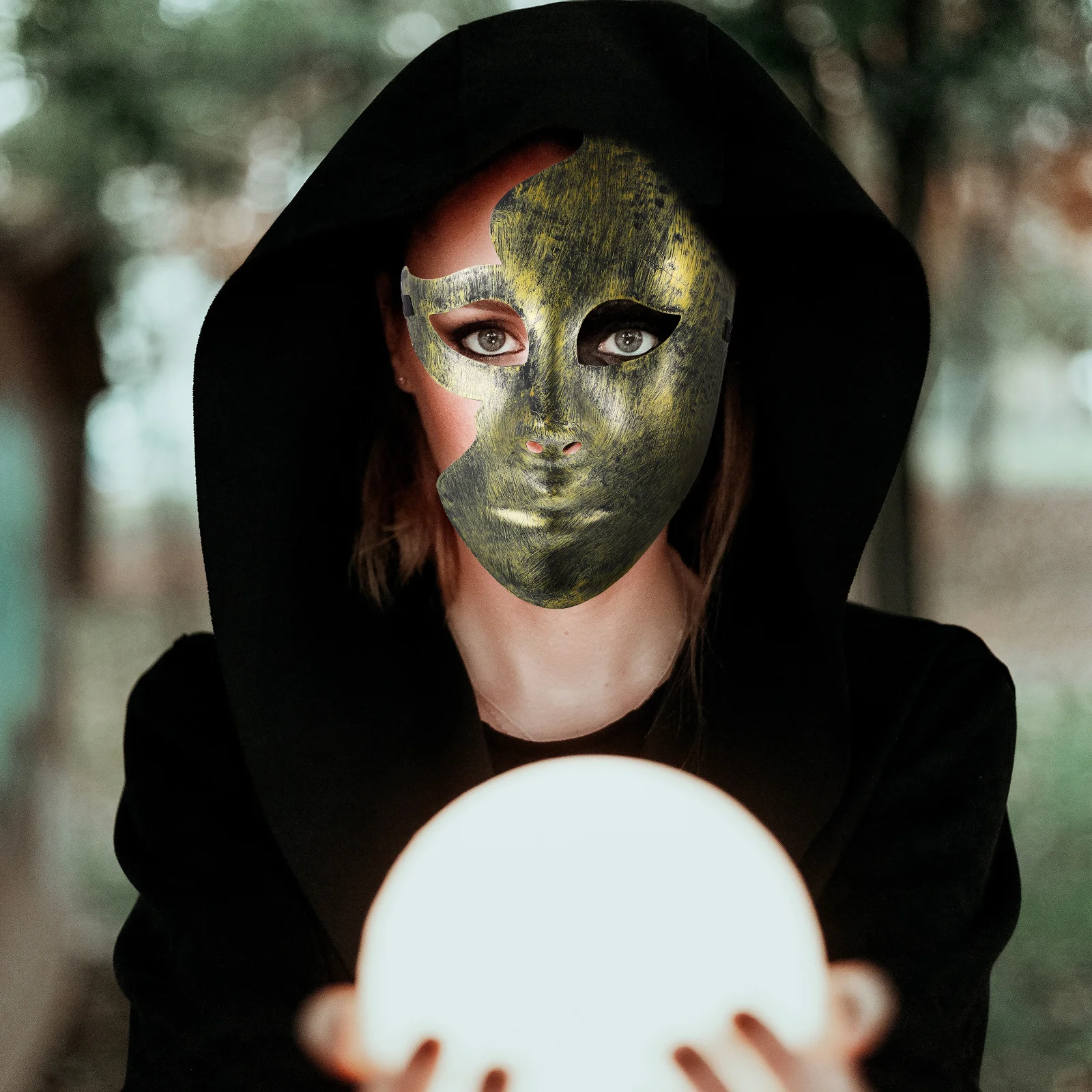 

Face Mask Plastic Halloween Masquerade Party Festival Golden Hollow Out Reusable Cartoon Costume Prop Practical Decorative Toy