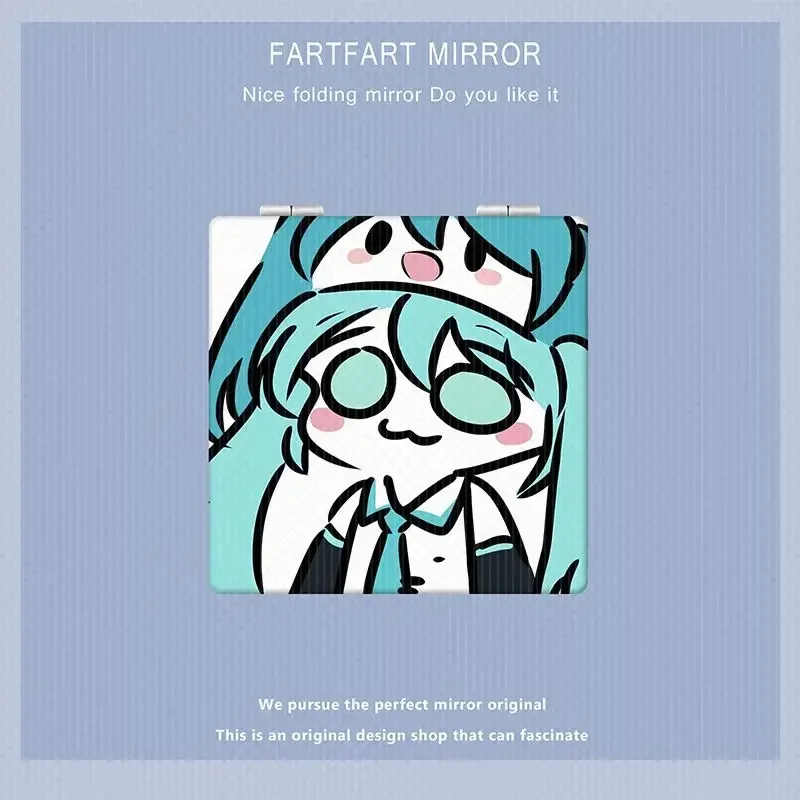 Kawaii Hatsune Miku Anime Cartoon Handheld Makeup Mirrors Round Vanity Mirror with Handle Hand Compact Mirro Cosmetic Mirror New