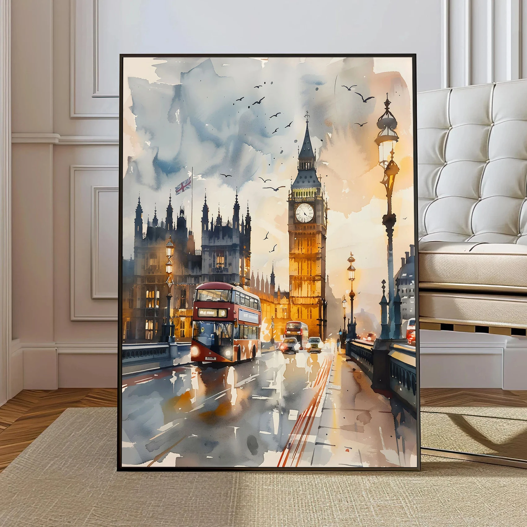 

London watercolor print,Big Ben,UK city travel art,canvas print art poster,home decor,London travel gift,vintage style poster