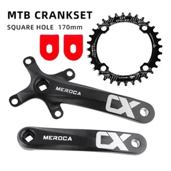 MEROCA CX Square Hole Bicycle Crankset 104BCD Aluminum Alloy Square Hole Mountain Bike Crankset 170mm 32T/34T/36T/38T/40T/42T