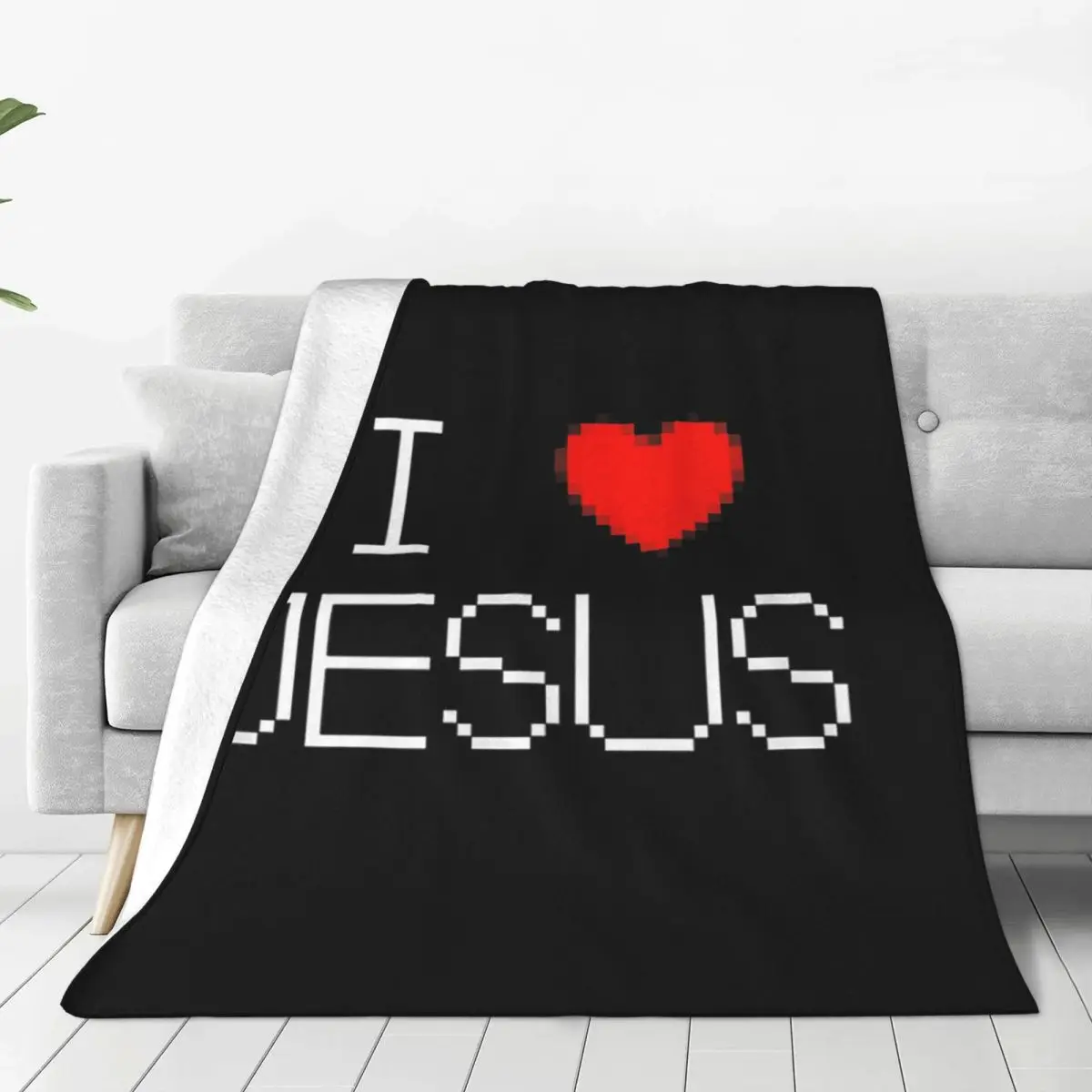 I Love Jesus God Cross Print Blanket Soft Warm Flannel Throw Blanket Bedding for Bed Living room Picnic Travel Home Couch