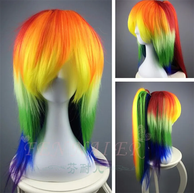 Anime Characters Rainbow Dash Cosplay Costume Headwear Prop Wig Adult Colored Hair