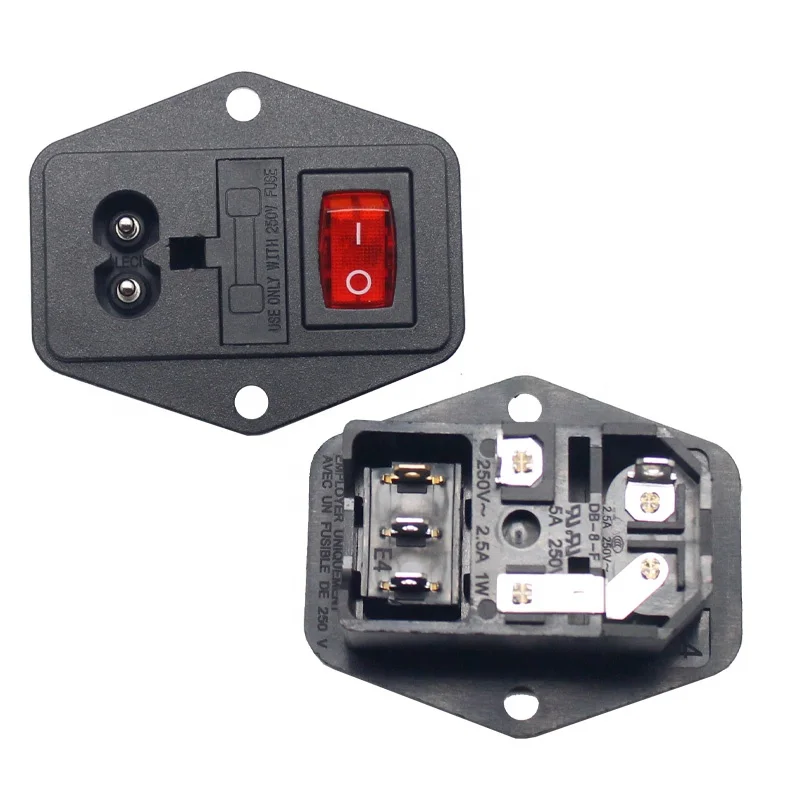 IEC C8 Screw Mounted Fuse Female Socket Plug Adapter LED Rocker Switch Fuse Socket
