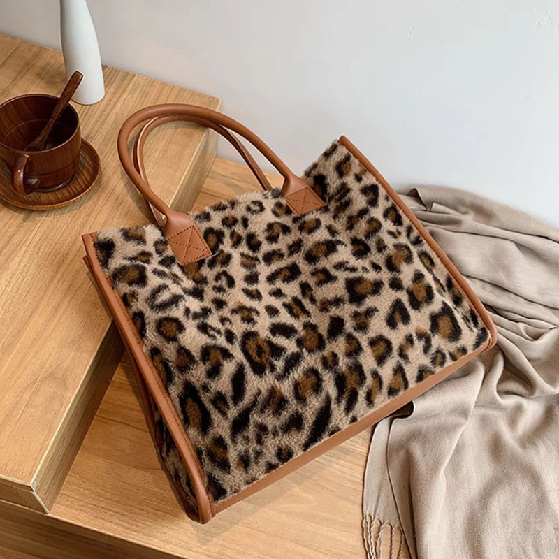 Frauen Weiche Plüsch Handtasche Neue Winter Leopard Kuh Druck Tragetaschen Weibliche Pu Leder Unterarm Taschen Pelzigen Flauschigen Schulter Tasche – Detail 17