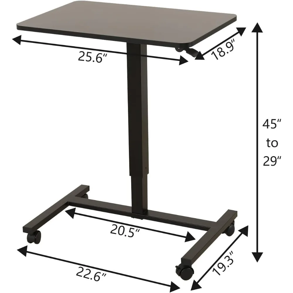 Height-Adjustable Laptop Desk with Pneumatic Sit-Stand Feature, 28x20, Lockable Wheels, and Gas Spring Riser