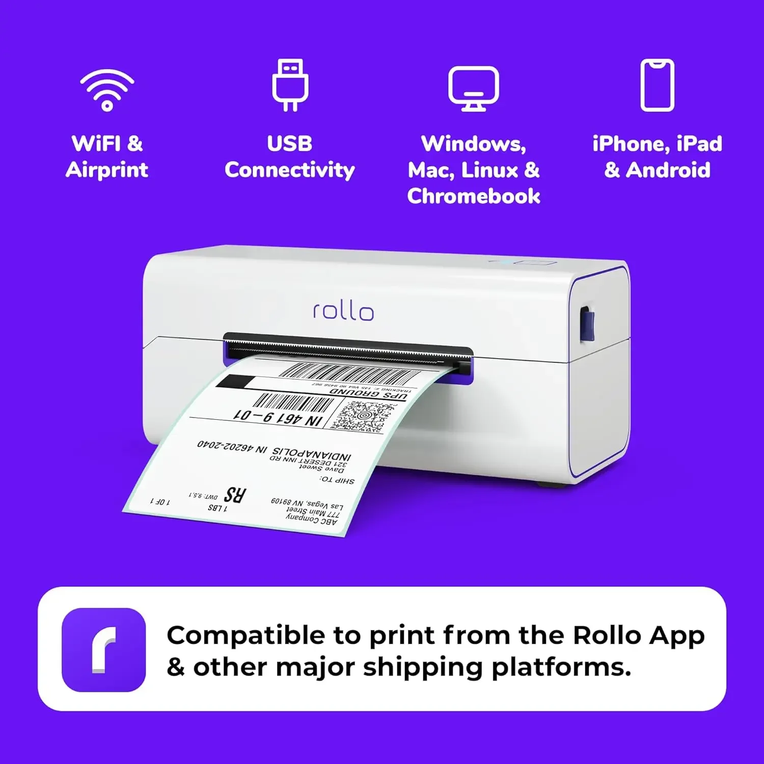 Принтер для печати этикеток Rollo Wireless Shipping, Wi-Fi термопринтер для печати этикеток, AirPrint от iPhone, iPad, MacNEW