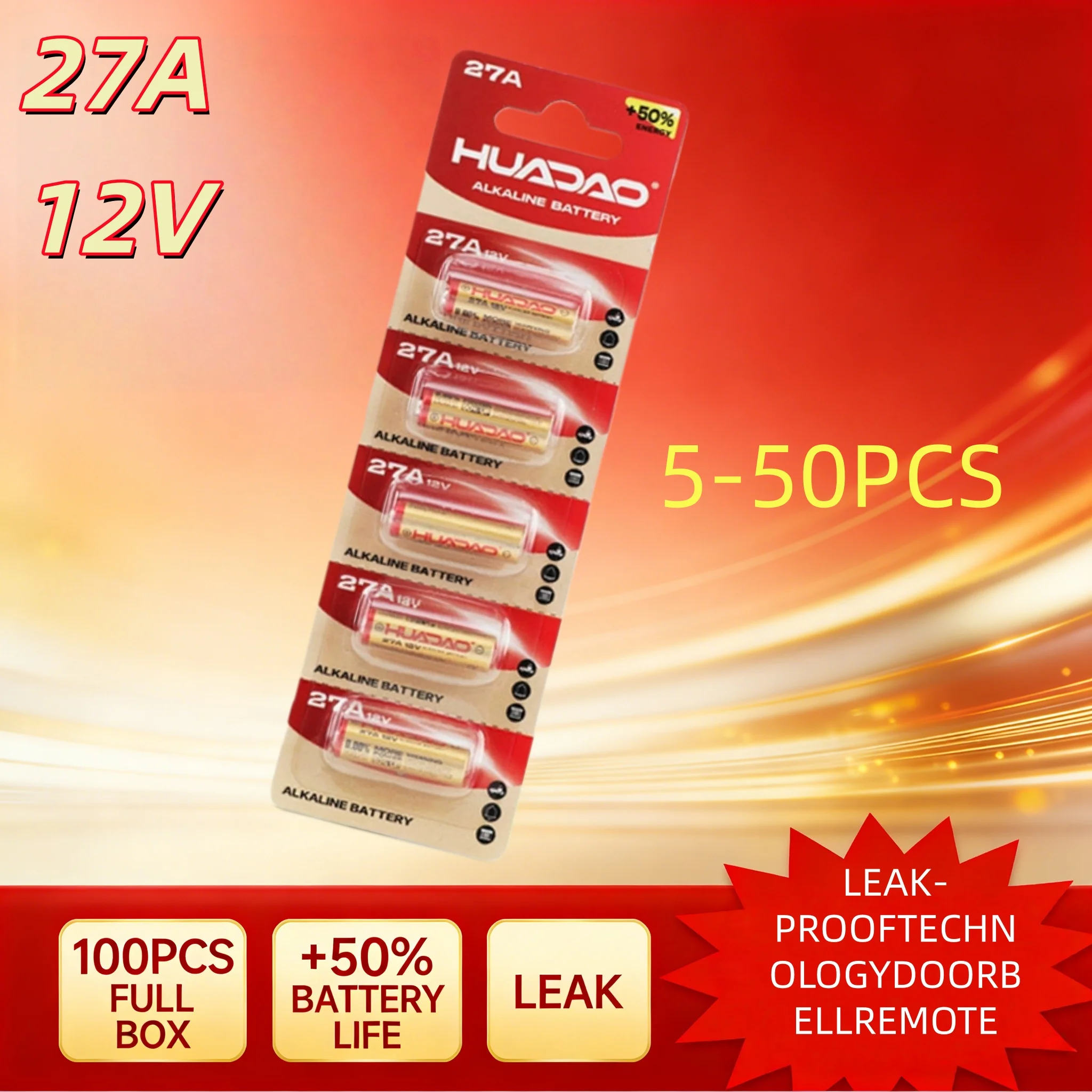 5-50PCS 12V 27A Dry Alkaline Battery A27 Batteries 27AE 27MN A2 L828 K27A for Remote Control Gamepad Flashlight Doorbell Toys