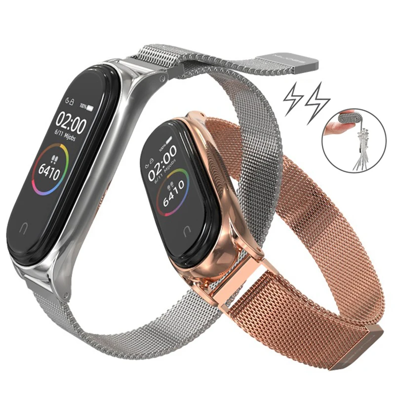 Strap For Xiaomi Mi Band 5 6 7 Wrist Magnetic Metal Bracelet Stainless Steel Smart Watch for Miband 6 5 Strap Replacement Bands