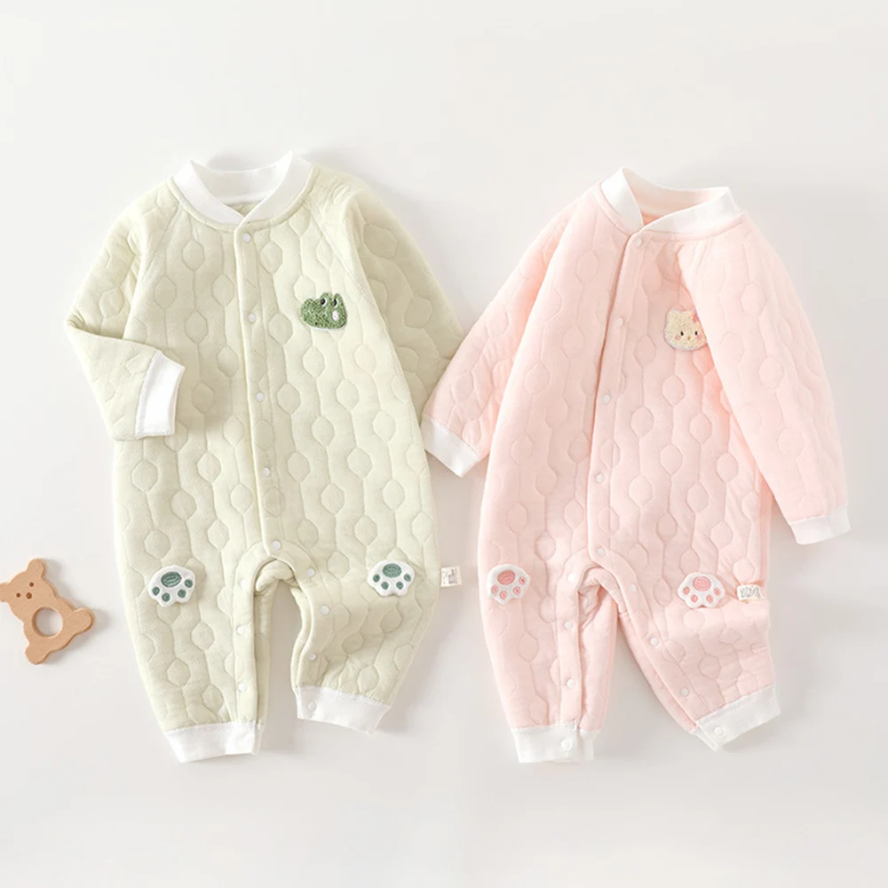 Baby Boy Clothes Winter Quilted Thicken Warm My First Christmas Baby Girl Romper Long Sleeve Cute Unisex Infant Jumpsuits