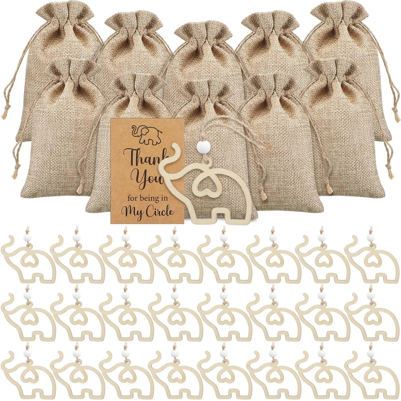 

24Set Christmas Elephant Friendship Ornaments Wooden Sisterhood Elephant Ornaments for Women Tribe with 24 Cards 24 Burlap Bag