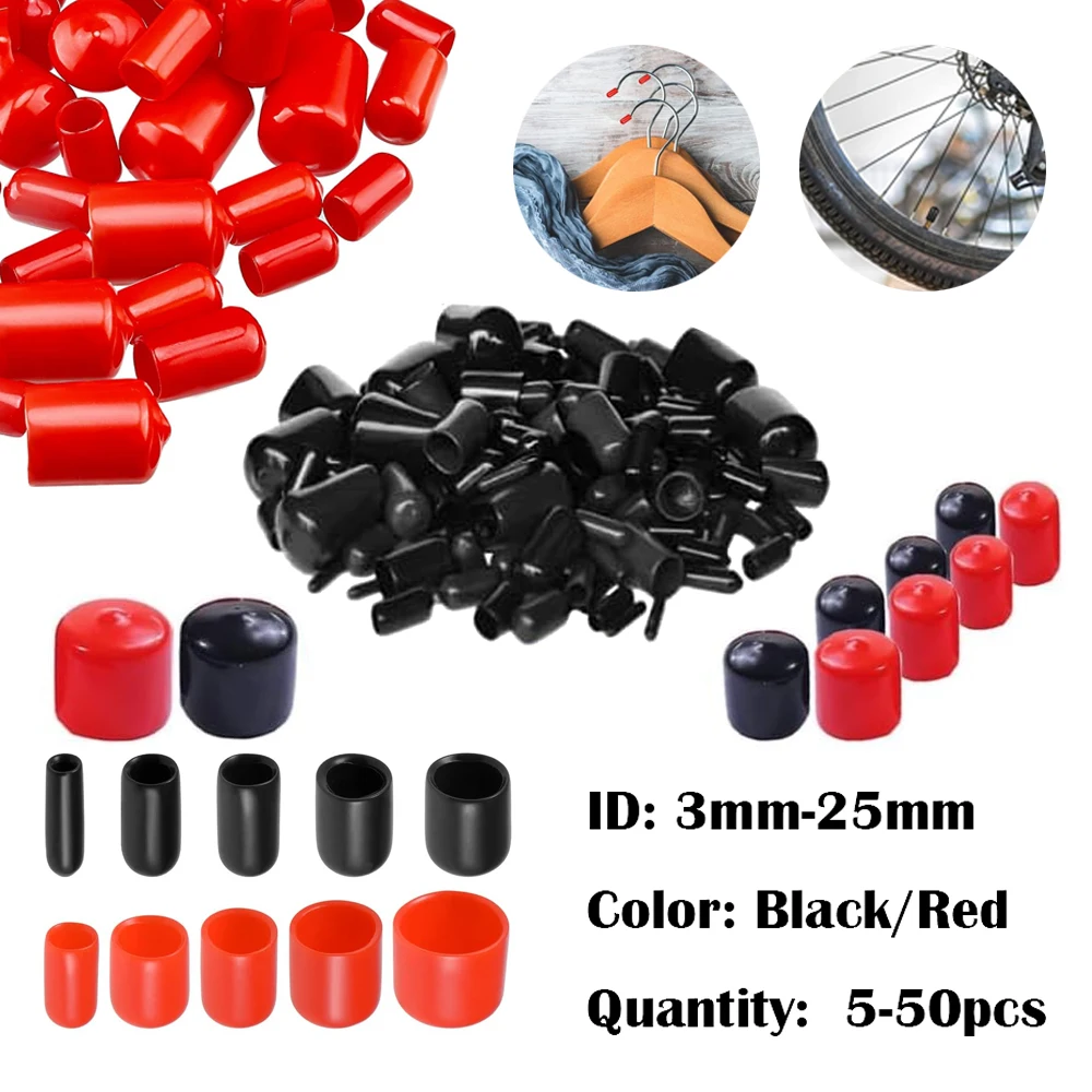 5-50pcs Red Black Rubber End Caps Vinyl Thread Protectors with Screws Bolts Safety Covers Anti-Corrosion Dust Proof