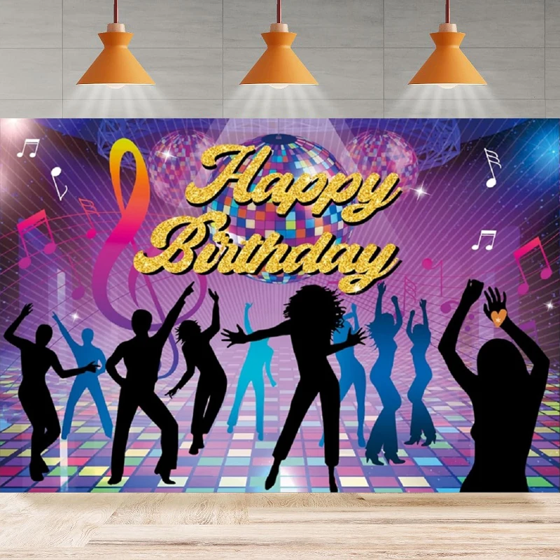 

Disco Birthday Photography Background 70s Retro Parties Shining Neon Dancer Night Glow Grazy Party Backdrop Wall Banner Decor