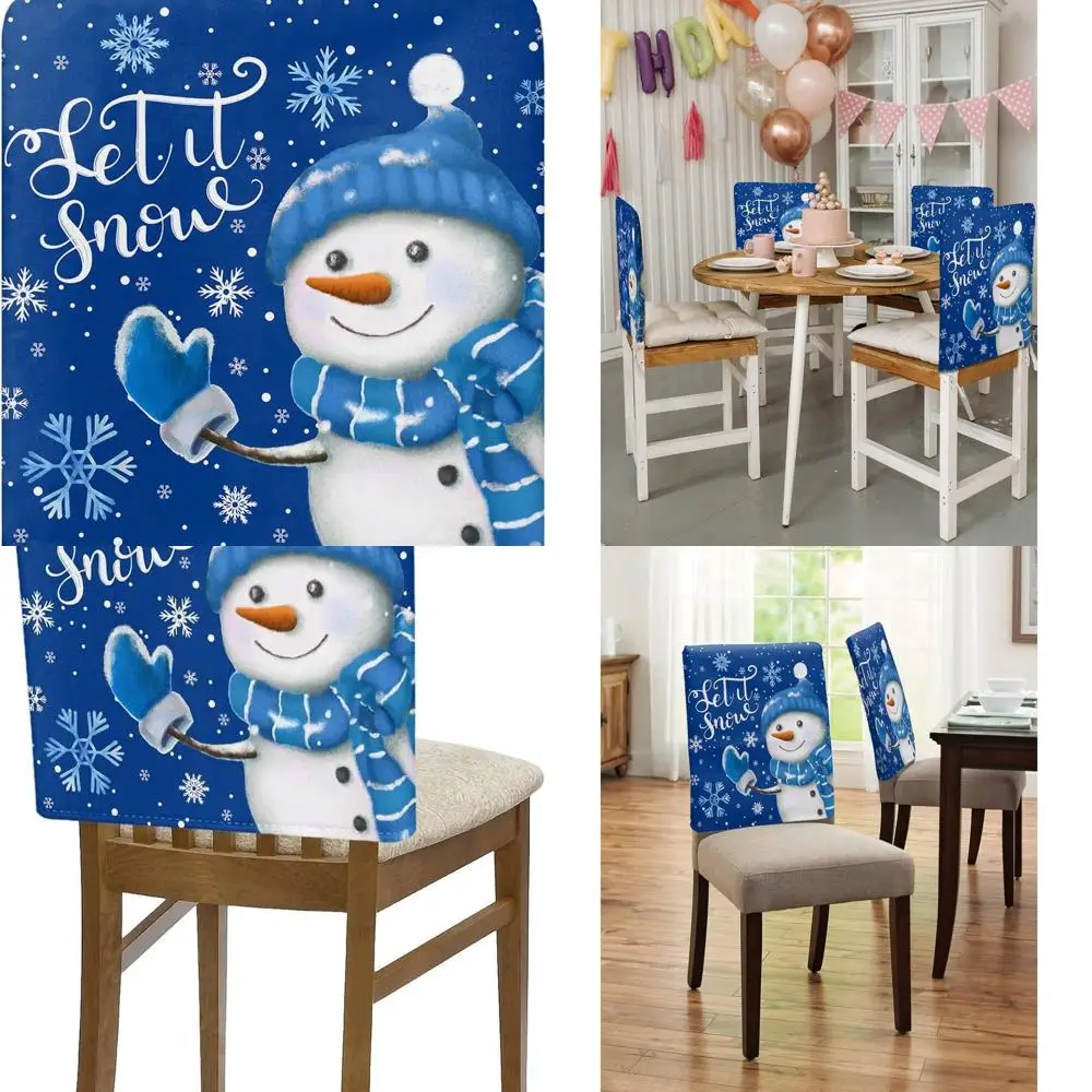 

Set of 6 Blue Christmas Snowflake Chair Covers for Dining Room, Removable Seat Protectors for Holiday Parties and Banquets