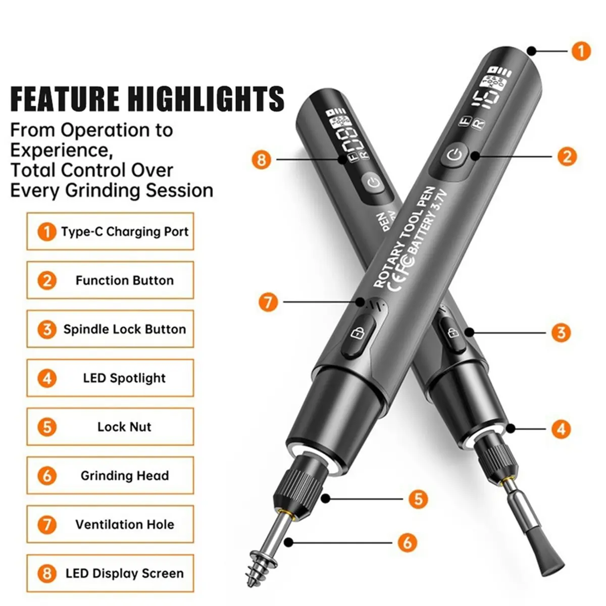 BAAQ Electric Mini Grinder Engraving Pen 4.2V 10000-16000r Wireless Grinder Cordless Micro Rotary Tools Drill Grey