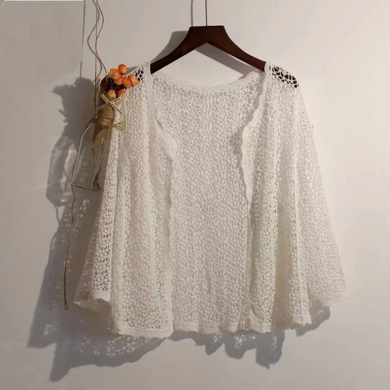 Women Summer French Style Short Sleeve Lace Shrug Hollow Out