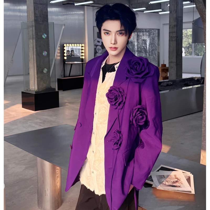 [OIMG] Blazer (Image) Purple Three-dimensional Flower Heavy Industry Jacket, Niche Shoulder Padded