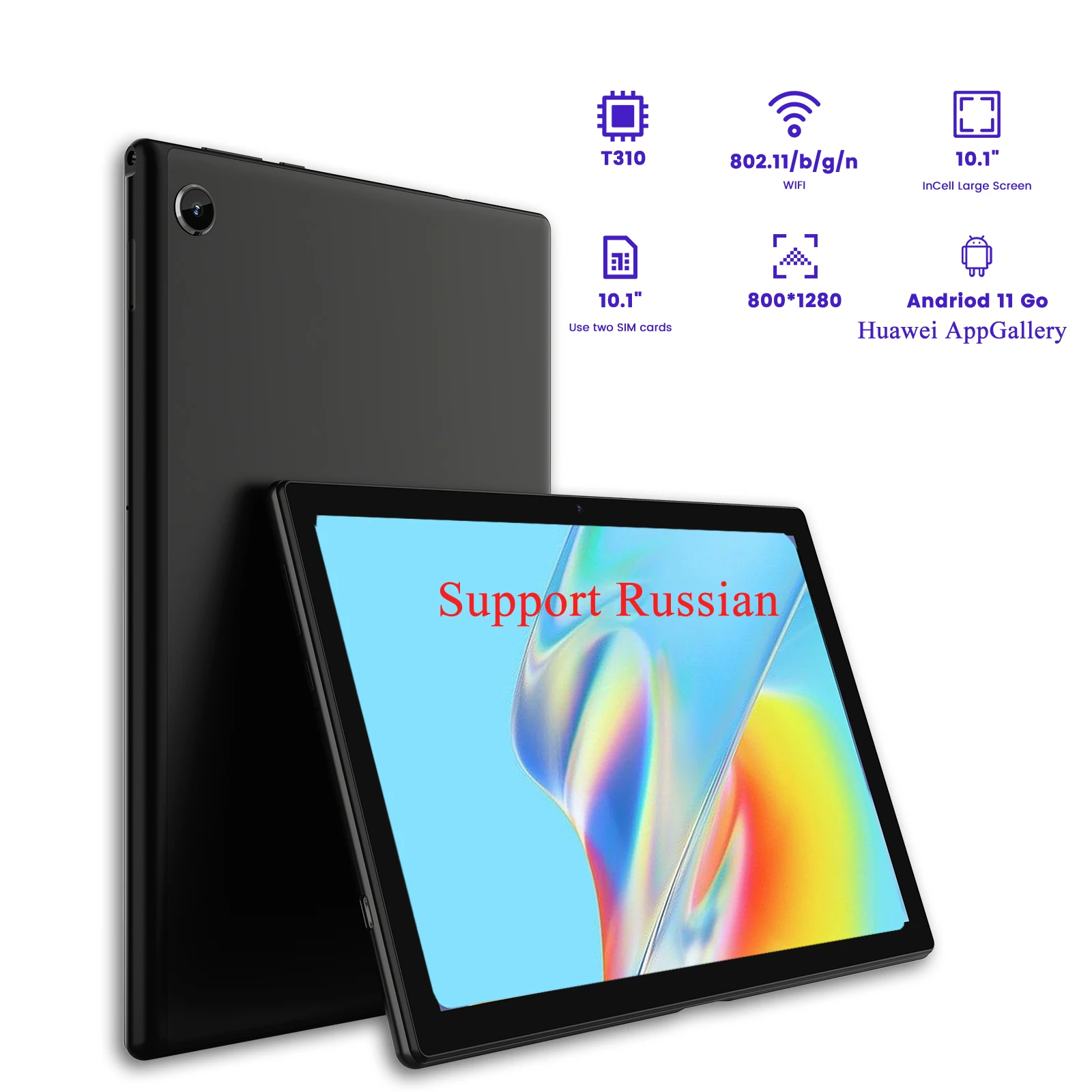 Komputer Tablet 10.1 inci Layar 1280*800Ips Prosesor T310 Memori 2+32Gb, Mendukung Kartu Tf, Wifi, Bluetooth, Gps, Penentuan Posisi Satelit Galileo