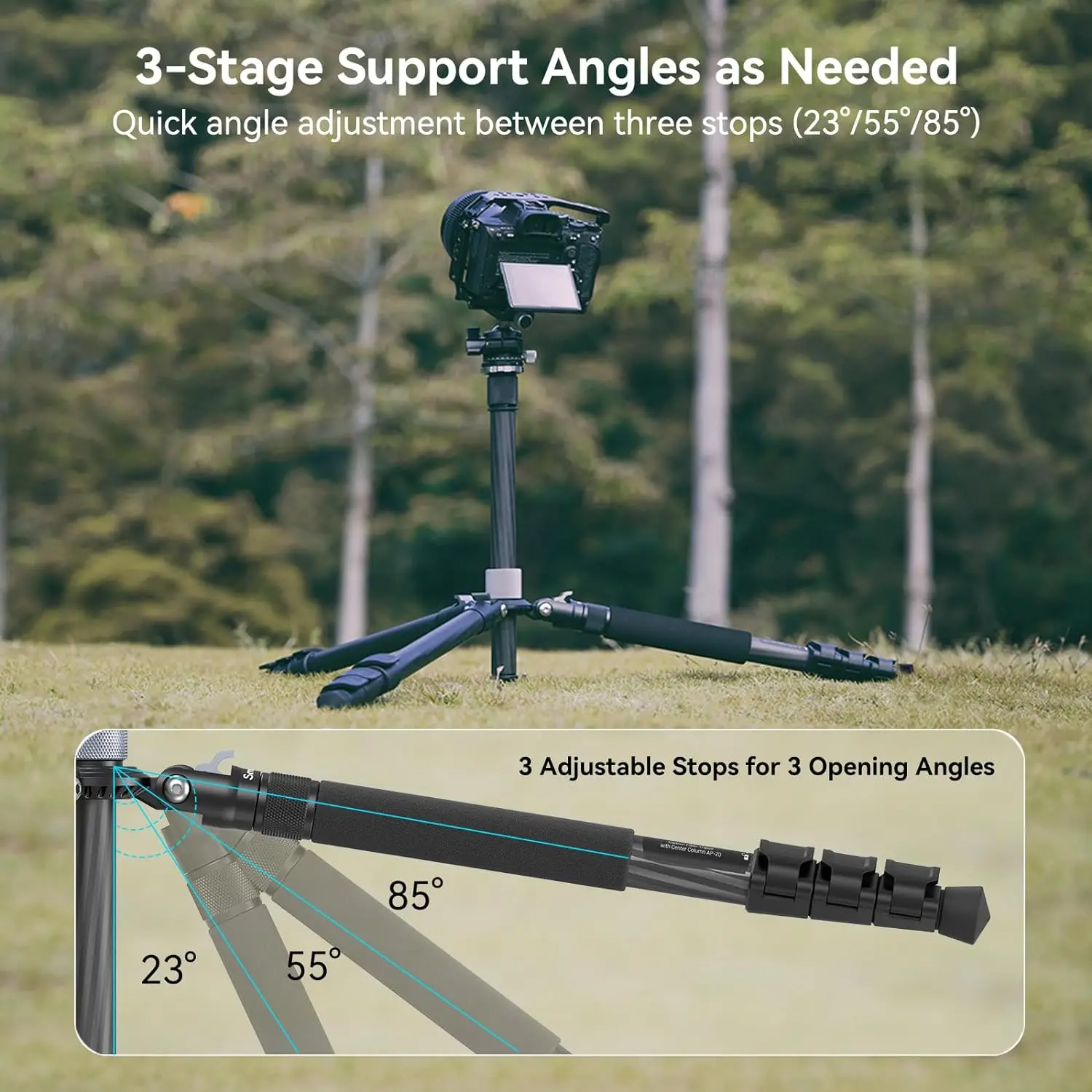 SmallRig AP-20 Carbon Fiber Tripod with Center Column Ball Head Quick Release Plate Compact Lightweight Tripod for DSLR Camera