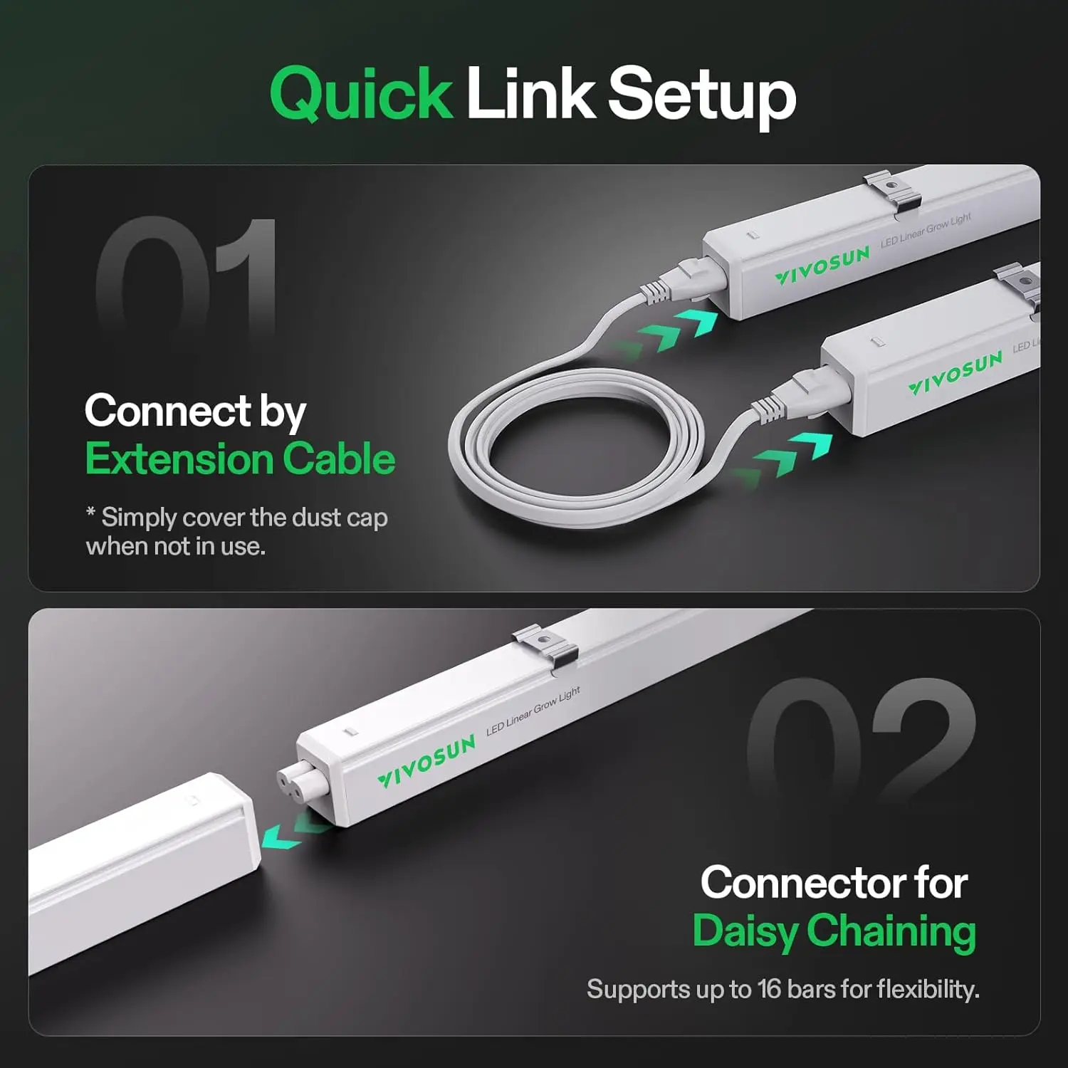 شريط إضاءة LED لنمو النباتات كامل الطيف، 5000 كلفن 48 وات للنباتات الداخلية، بدء البذور، الزراعة المائية، 8 عبوات قابلة للربط #5