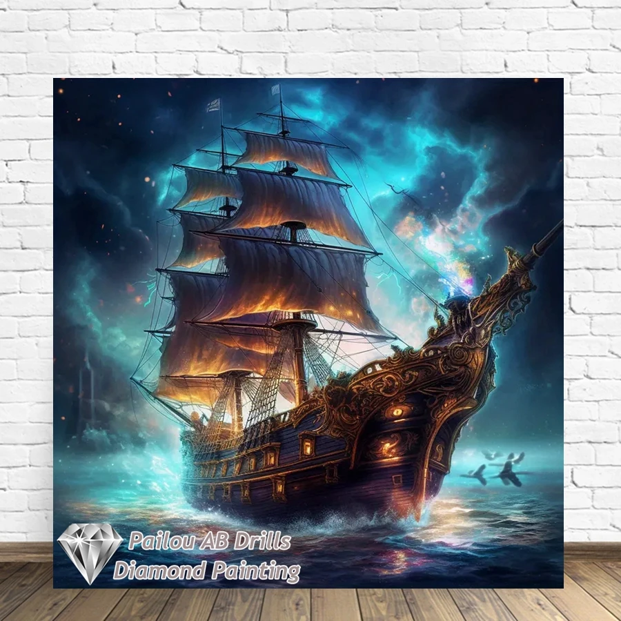 

Gorgeous Retro Style Sailing Battleships AB Diamond Painting Kits 5d Diy Full Drills Mosaic Cross Stitch Embroidery Home Decor