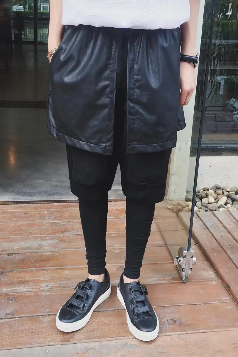 New 2025 New Men's Clothing Slim Personality Culottes False Two Piece Harem Pants Trousers Singer Costumes