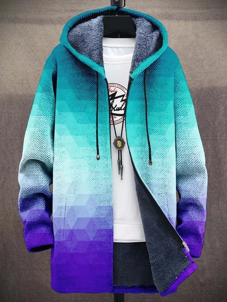 Cardigans masculinos casacos gradiente arte geométrica colorido impresso velo de pelúcia grosso inverno casual streetwear roupas unissex