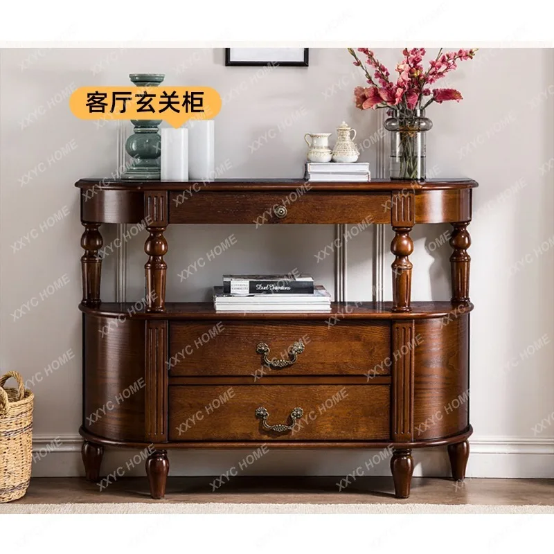 Solid wood corridor aisle wall cabinet door retro semicircular end stage locker sofa back table