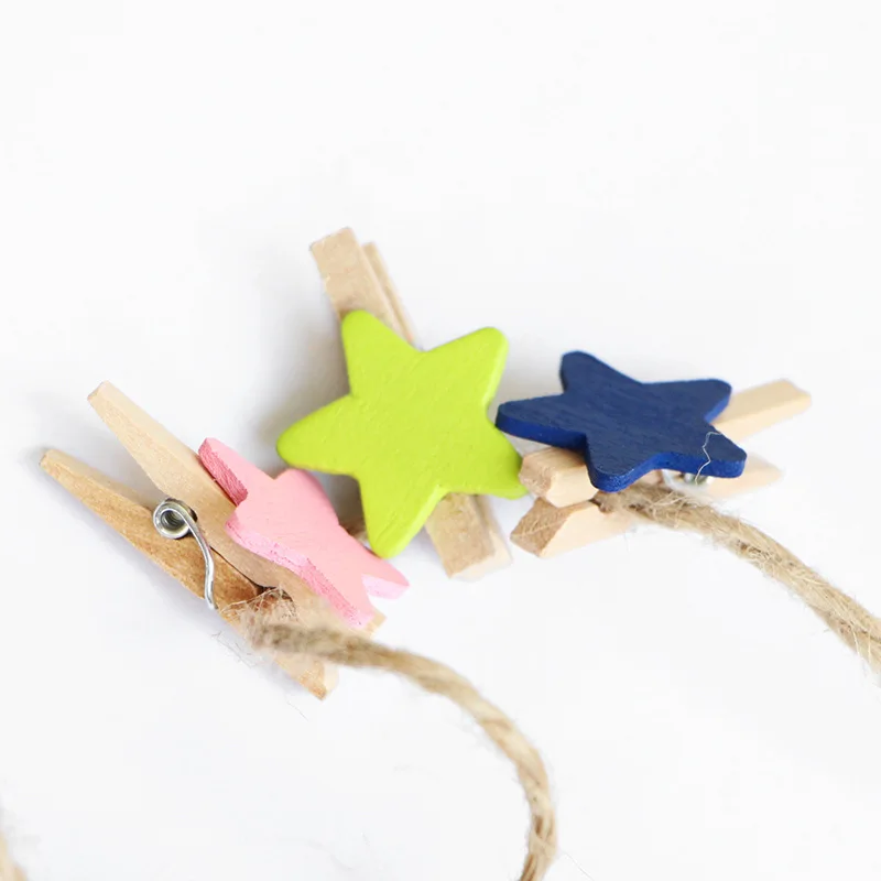 30x4mm 20pcs Wooden Color Star Photo Clips Memo Paper Peg Clothespin Stationery Christmas Wedding Party Craft DIY Home Decor