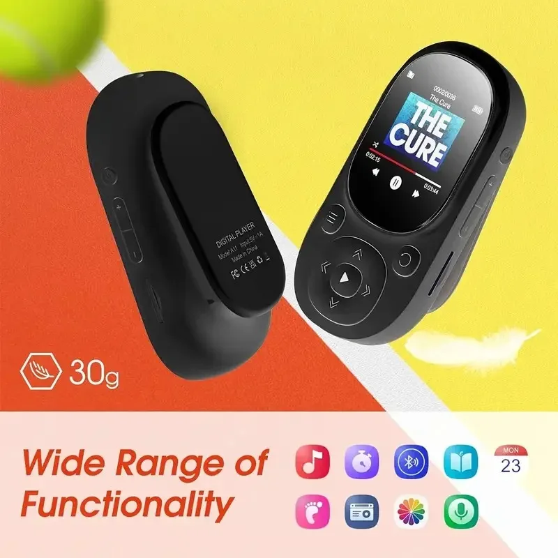 32GB MP3 Player back Clip, Mini Portable Music Player FM Radio, with Recording Function, Key Type MP3 Player Walking Pedometer