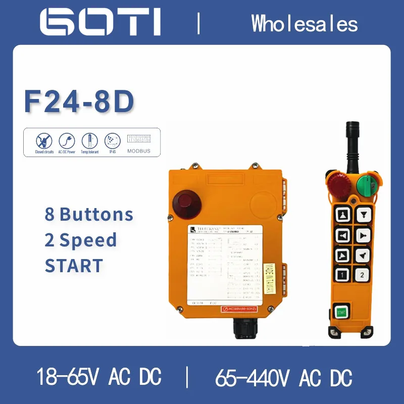 

TELECRANE F24-8D 18-65V 65-440V Wholesales Industrial Remote Control 8 Double Speed Buttons Switches Hoist Crane Lift