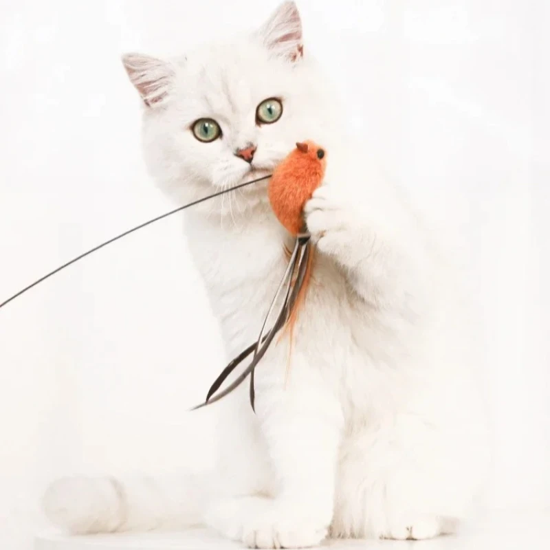 Cat Toys Fun Interactive Fun Bit Resistant Feathers with Bells Long Wire Play Sticks Cuddling Sticks Supplies Soft Lightweight