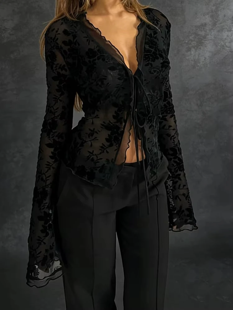 

Осенняя новая модная шифоновая приталенная рубашка с рюшами и рукавами-трубой для женщин