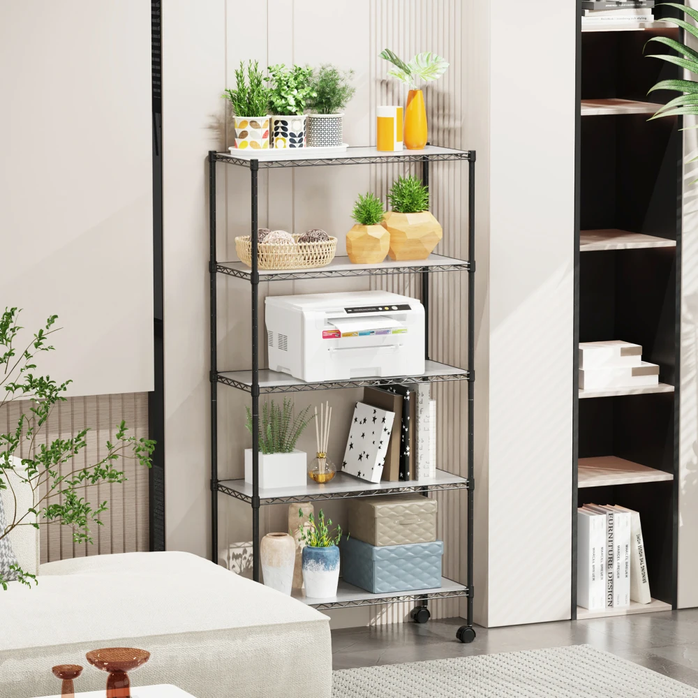 5-Tier NSF Heavy Duty Wire Shelving Unit, Height Adjustable, Large Storage Shelves for Garage, Kitchen, Office, Commercial Use.