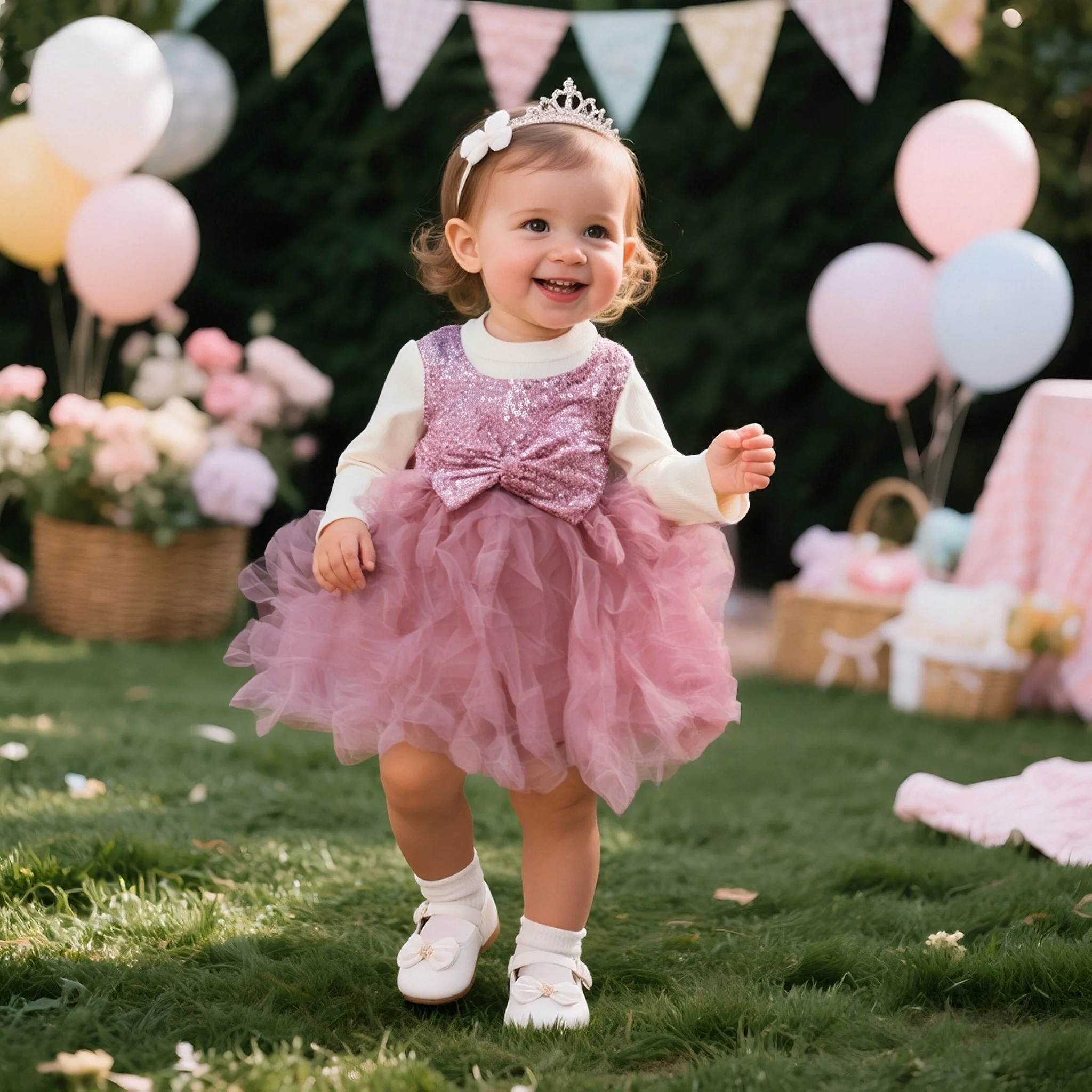 

Birthday Dress Baby Girl Autumn New Long Sleeved Girl Dress Sweet Sequin Bow Mesh Imitation Two Pieces Baby Clothes