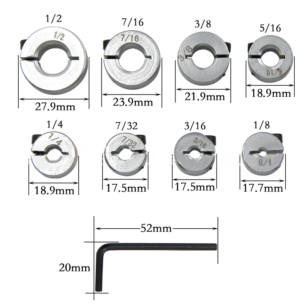 

8pcs Silver Positioning Ring Woodworking Tools Drill Depth Stop Collars Ring Positioner Drill Locator Hex Wrench Drilling