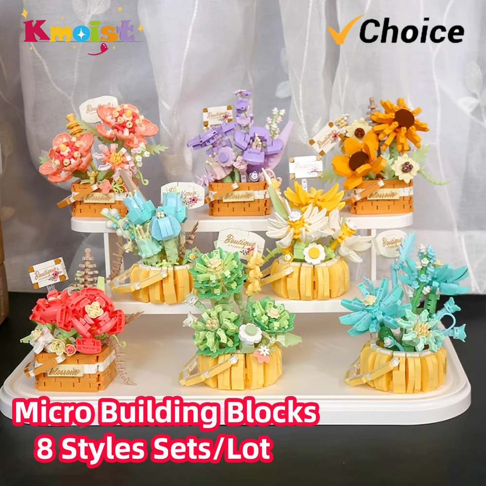 Artificial Flower Decoration Flowers Basket Blocks Set Plant Pot Building Block Sets Rose Sunflower Educational Toys Xmas Gifts