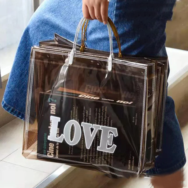 Clear PVC Reusable Shopping Bag For Women Eco Tote Handbag Summer Beach Shopping Pouch Transparent Large Ladies Shoulder Bags