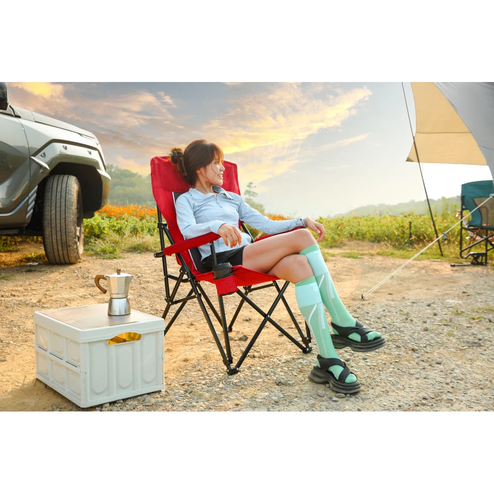 

High Back Heavy Duty Lawn Chair Red 250LBS Support PVC Polyester Fabric Portable Collapsible Cup Holder Outdoor Camping Beach